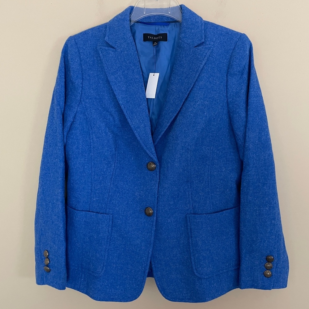 Talbots Blue Shetland Wool Blend Jacket Blazer 10 Office Business Casual NWT - Picture 2 of 13
